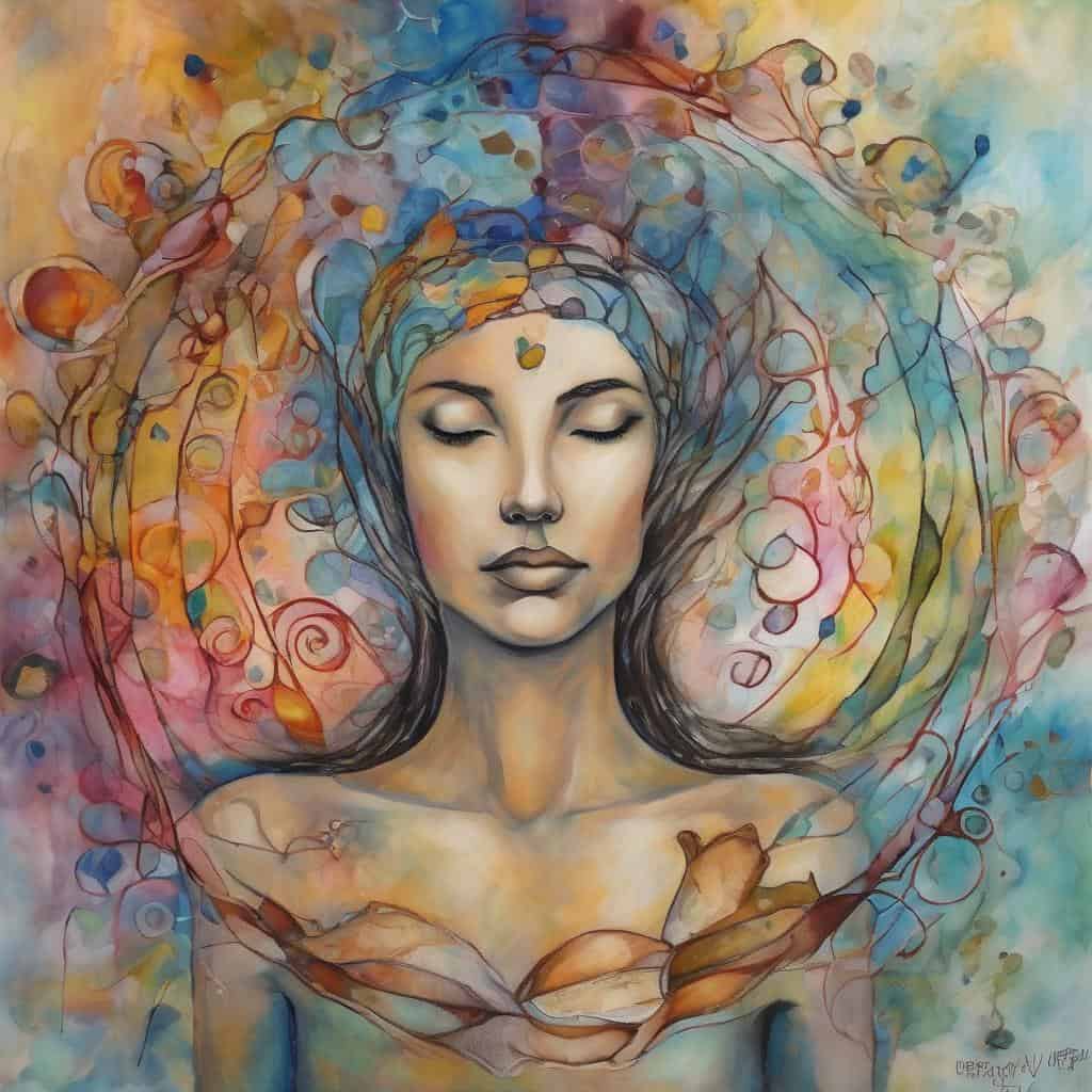 Ουρανογλυφίδα με γυναίκα και πολύχρωμο abstract.