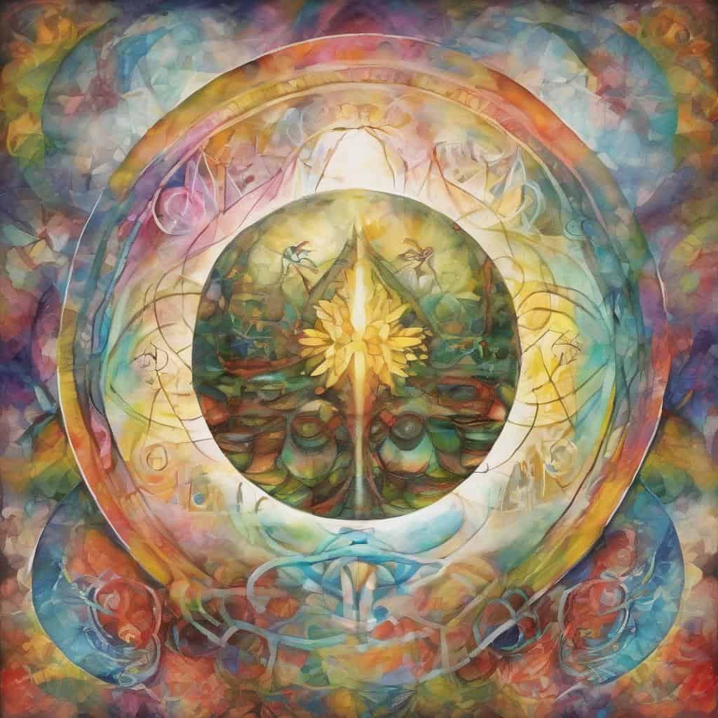 Ναόσφαιρα με πολύχρωμα Abstract, κύκλους και λουλούδια, εντυπωσιακή και πολύχρωμη τέχνη.