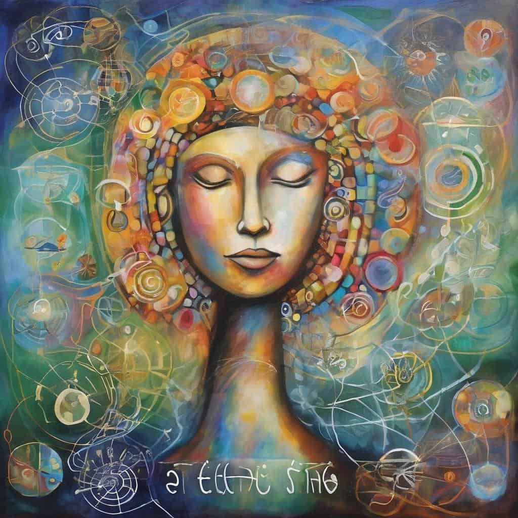 Ουρανογλυφικά σύγχρονης τέχνης με πολύχρωμο πρόσωπο γυναίκας, αφιερωμένο στην αφοσίωση και την επιτυχία.